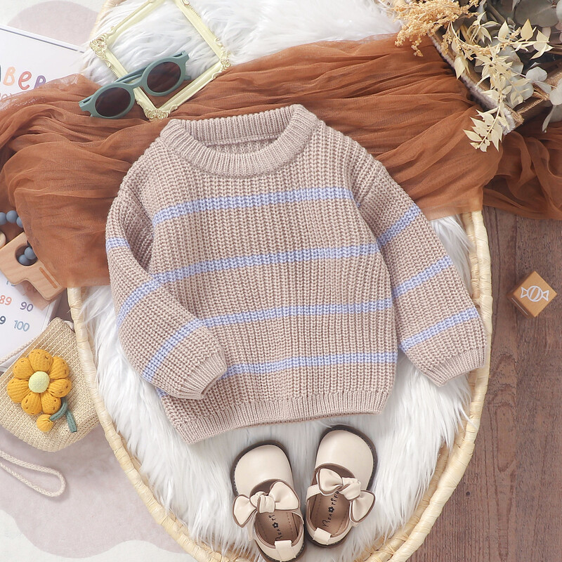 MISOWMNJOY Χαριτωμένο ριγέ νεογέννητο πουλόβερ χειμωνιάτικο παιδικό πλεκτό ρούχο μακρυμάνικο πουλόβερ για κορίτσι πλεκτά αγόρια