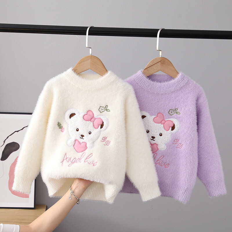 Jesen Zima Džemper za djevojčice Održava toplinu Pamučna odjeća za djevojčice Crtani medvjed Pulover za pletenje Džemperi za pletenje Dječji GY07261