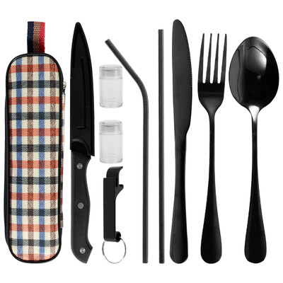 Σετ μαχαιροπήρουνων ταξιδιού 10 τμχ με τσάντα αποθήκευσης Σετ σκευών ταξιδιού από ανοξείδωτο ατσάλι Φορητό σετ ασημικά κάμπινγκ Σετ μαχαιροπήρουνων ταξιδιού