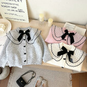 4607 Αγορά 2 τμχ Χονδρικό πουλόβερ για κορίτσια 2024 Φθινόπωρο Χειμώνας Κορεάτικο πλεκτό πουλόβερ για κοριτσάκι με φιόγκο Ζακέτα