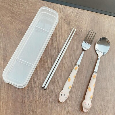 Σετ επιτραπέζια σκεύη κουνέλι Μαθητικό σερβίτσιο από ανοξείδωτο ατσάλι Σετ πιρουνιών κουταλιών καρτούν