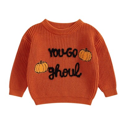 MISOWMNJOY Halloween Baby Girl Kötött pulóver gyerekeknek Ghost Letters Hímzés Meleg horgolt hosszú ujjú pulóver csecsemő kötöttáru