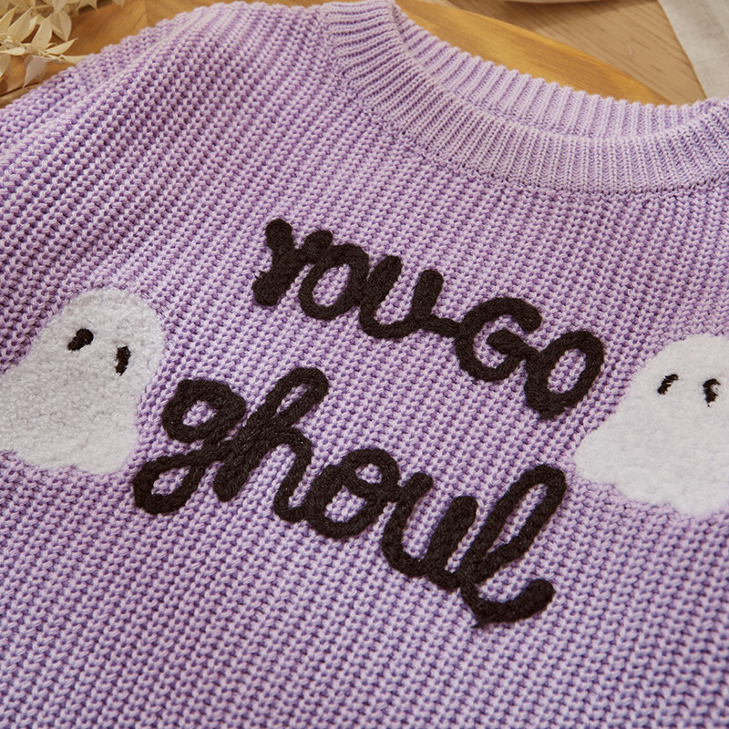 MISOWMNJOY Halloween Baby Girl Kötött pulóver gyerekeknek Ghost Letters Hímzés Meleg horgolt hosszú ujjú pulóver csecsemő kötöttáru