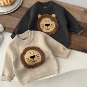 Toamnă Iarnă Copii Desene Animat Leu Pulover tricotat Bebeluș Fetă Gros Casual Pulover cald Tricoturi Băieți Copii Topuri Retro Haine
