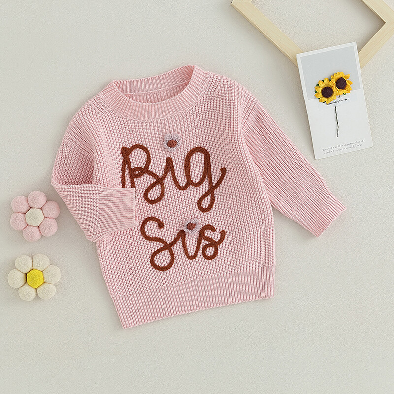 Πλεκτό πουλόβερ μωρού για μικρό παιδί Φούτερ με κέντημα με γράμματα αδερφής με μακρυμάνικο πουλόβερ χειμωνιάτικα ρούχα