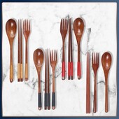 1 τμχ Ξύλινα ξυλάκια πιρούνι κουτάλι Σετ τριών τεμαχίων Σετ μαχαιροπήρουνων γιαπωνέζικου στυλ Σετ μαχαιροπήρουνων πιρουνιού τσοπ ξυλάκια κουζίνας