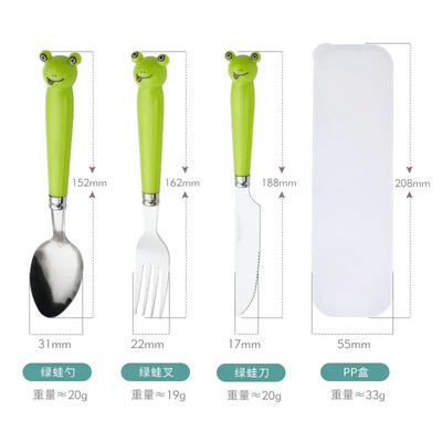 Radoša multfilma nerūsējošā tērauda dakšas karotes irbulīši trīs daļās jauks studentu karotes irbulīši, pārnēsājamu galda piederumu komplekts