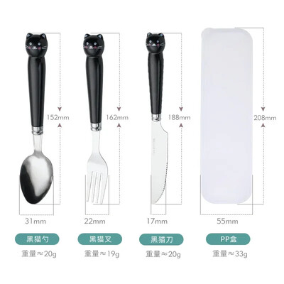 Radoša multfilma nerūsējošā tērauda dakšas karotes irbulīši trīs daļās jauks studentu karotes irbulīši, pārnēsājamu galda piederumu komplekts