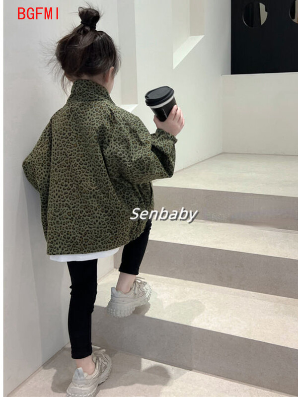 Zēns, meitene leopards, jaka abās pusēs, pavasara rudens drēbes, brīvs mētelis bērniem ar garām piedurknēm, bērnu apģērbs, modes apģērbs