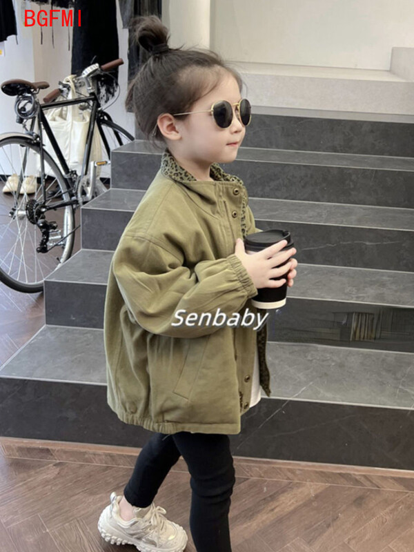 Zēns, meitene leopards, jaka abās pusēs, pavasara rudens drēbes, brīvs mētelis bērniem ar garām piedurknēm, bērnu apģērbs, modes apģērbs