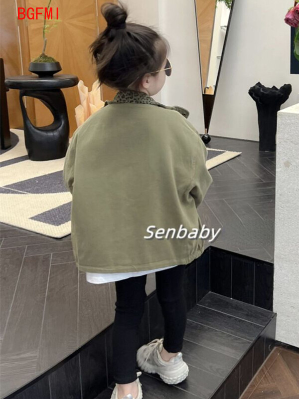 Zēns, meitene leopards, jaka abās pusēs, pavasara rudens drēbes, brīvs mētelis bērniem ar garām piedurknēm, bērnu apģērbs, modes apģērbs