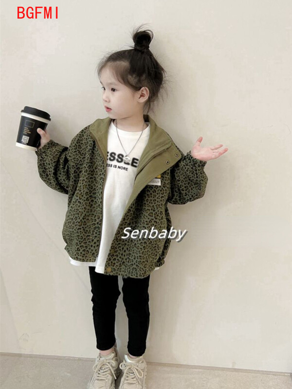 Zēns, meitene leopards, jaka abās pusēs, pavasara rudens drēbes, brīvs mētelis bērniem ar garām piedurknēm, bērnu apģērbs, modes apģērbs