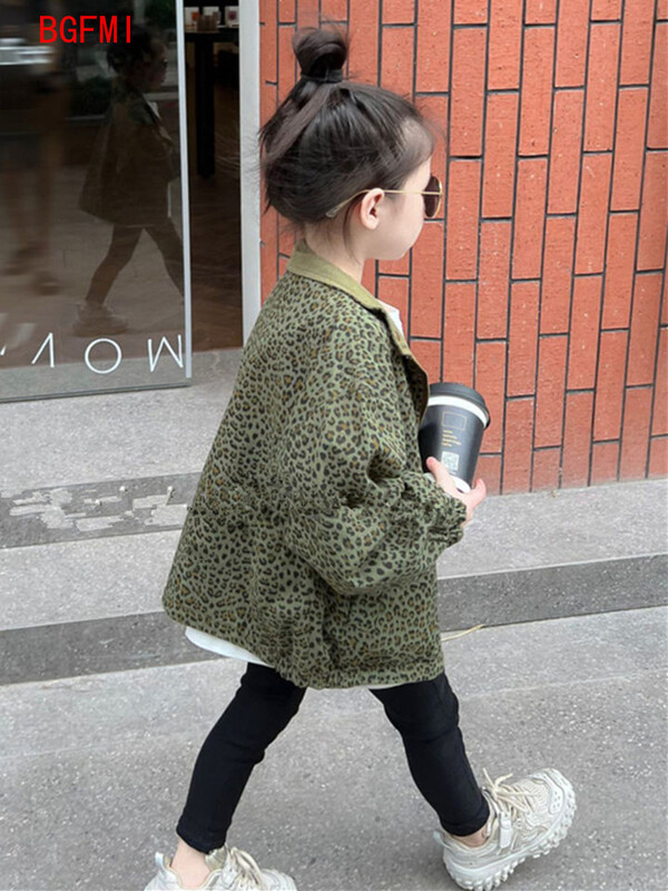 Zēns, meitene leopards, jaka abās pusēs, pavasara rudens drēbes, brīvs mētelis bērniem ar garām piedurknēm, bērnu apģērbs, modes apģērbs