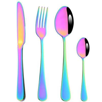 Veidrodinis 4 dalių rinkinys juodas stalo įrankių rinkinys nerūdijančio plieno indų peilis šakutė šaukštas sidabrinis stalo reikmenų rinkinys vakarietiškos virtuvės reikmenų rinkinys