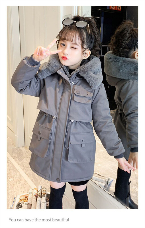 -30° Pamučni kaputi za djevojčice Zimske i baršunaste jakne Dječja gornja odjeća s kapuljačom Jednobojni ležerni kaput Tople deblje parke