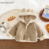 Slatka dječja zimska jakna Krznena podstava, 0-5 godina, kapuljače s kapuljačom za djevojčice i dječake, korejski stil, dječja debela topla vanjska odjeća