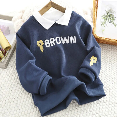 Rudens/žiemos berniukų vilnos pamušalas pastorintas megztinis laisvalaikio stiliaus vientisas aksomo rankovių viršus stilingas šiltas vaikiškas striukė