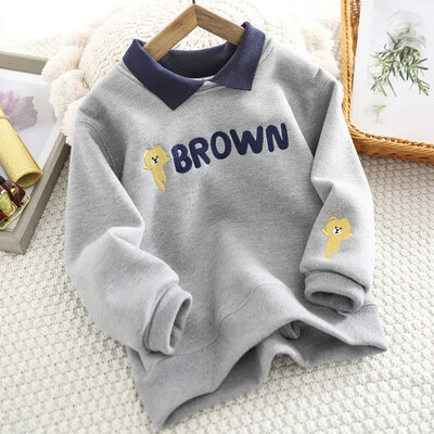 Rudens/žiemos berniukų vilnos pamušalas pastorintas megztinis laisvalaikio stiliaus vientisas aksomo rankovių viršus stilingas šiltas vaikiškas striukė