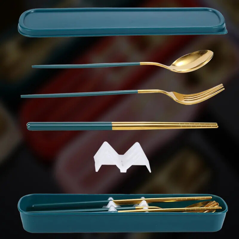 3 komada tankog portugalskog prijenosnog pribora za jelo od nehrđajućeg čelika, štapića, vilica, žlica, posuđa za piknik na otvorenom u studentskom domu