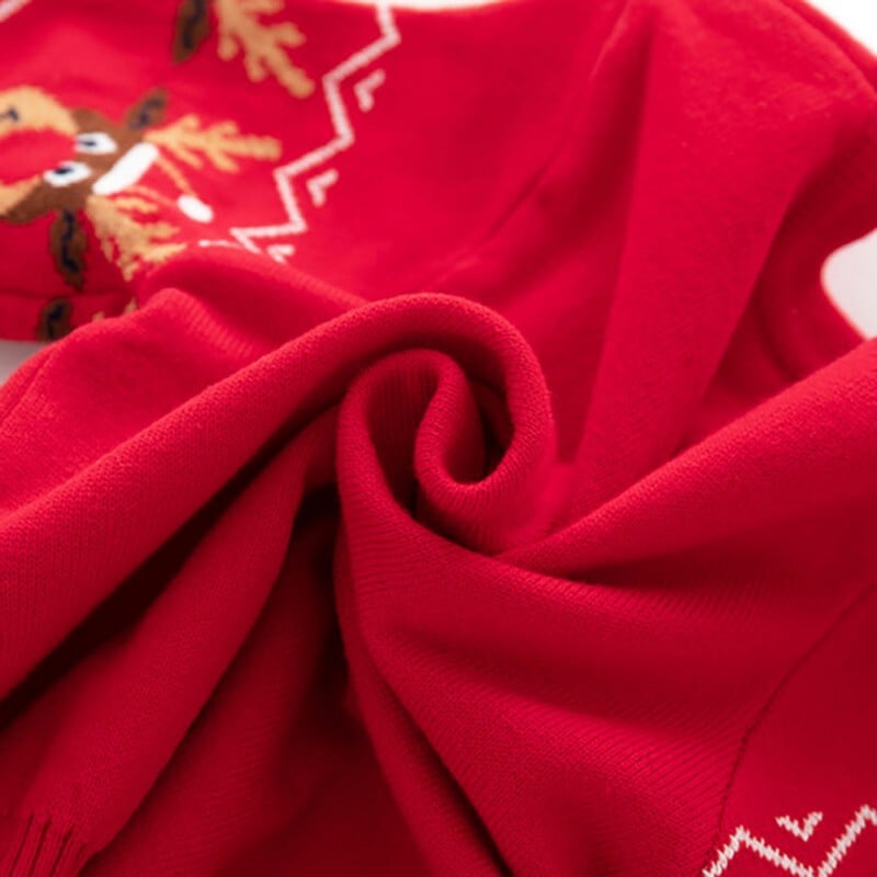 Αγόρια Κορίτσια Πλεκτό πουλόβερ με κέντημα ελαφιού διπλής στρώσης Παιδικό πουλόβερ μακρυμάνικο με στρογγυλή λαιμόκοψη 2-6 ετών