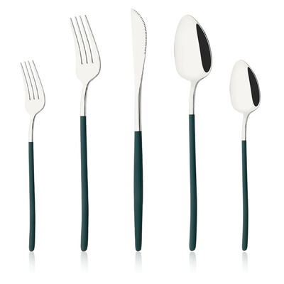 5 db-os evőeszköz készlet rozsdamentes acél evőeszköz készlet desszert villa kanál kés vacsorakészlet ezüst étkészlet konyhai ezüst edény