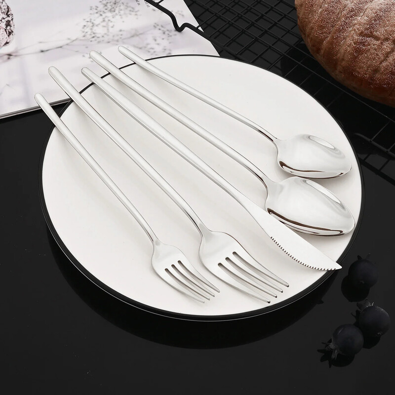 5 db-os evőeszköz készlet rozsdamentes acél evőeszköz készlet desszert villa kanál kés vacsorakészlet ezüst étkészlet konyhai ezüst edény