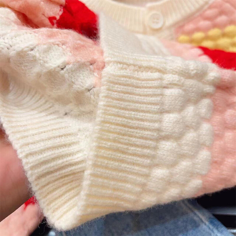 Ριγέ πλεκτές ζακέτες ουράνιο τόξο για παιδικά κοριτσάκια Φθινοπωρινό Χειμώνα Μακρυμάνικο Παλτό Πουλόβερ μονόστομο Παιδικά Ρούχα