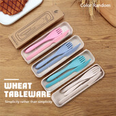 1 set tacâmuri de călătorie cutie portabilă de tacâmuri în stil japonez, cuțit din paie de grâu, furculiță, seturi de veselă pentru studenți, accesorii de bucătărie