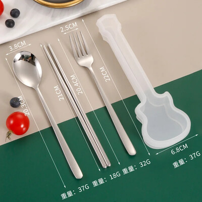 Σετ μαχαιροπήρουνων 2/3 τεμ. Πιρούνι κουτάλι Chopsticks Σετ σερβίτσιο 304 από ανοξείδωτο ατσάλι Παιδικά φορητά μαχαιροπήρουνα Κουτί κιθάρας για ενήλικες