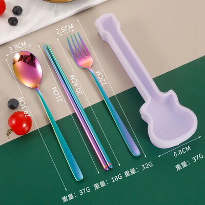 Σετ μαχαιροπήρουνων 2/3 τεμ. Πιρούνι κουτάλι Chopsticks Σετ σερβίτσιο 304 από ανοξείδωτο ατσάλι Παιδικά φορητά μαχαιροπήρουνα Κουτί κιθάρας για ενήλικες