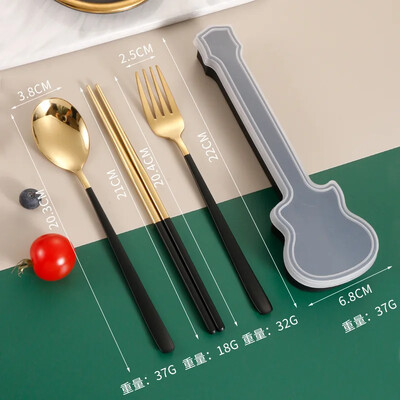 Σετ μαχαιροπήρουνων 2/3 τεμ. Πιρούνι κουτάλι Chopsticks Σετ σερβίτσιο 304 από ανοξείδωτο ατσάλι Παιδικά φορητά μαχαιροπήρουνα Κουτί κιθάρας για ενήλικες