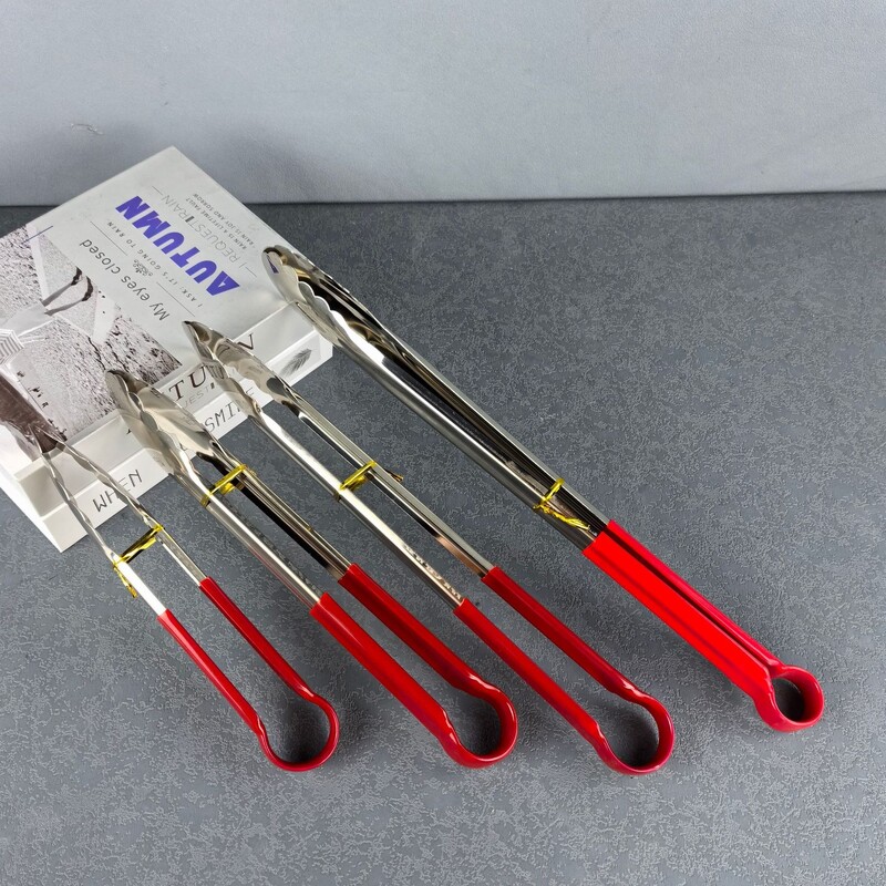 Nerūdijančio plieno silikoninės virtuvės žnyplės ilgos BBQ žnyplės maisto žnyplės su silikonu dengta rankena 9/12/14/16 colių