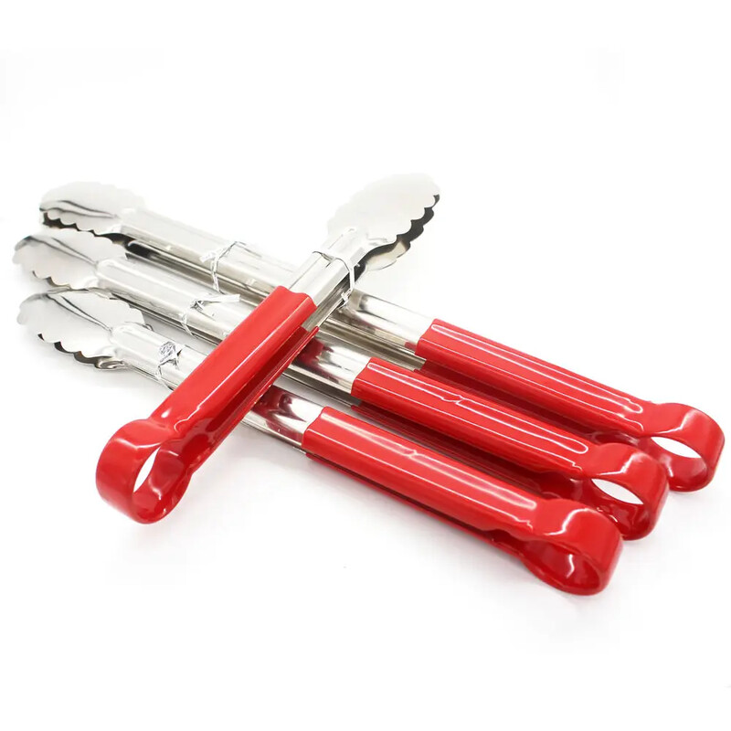 Nerūdijančio plieno silikoninės virtuvės žnyplės ilgos BBQ žnyplės maisto žnyplės su silikonu dengta rankena 9/12/14/16 colių