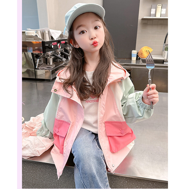 2-8Y tavaszi ősz lányok kabát divat összeillesztés stílus kihajtható gallér cipzáras pulcsik pulóver gyerekeknek gyerekeknek sport felsőruházat