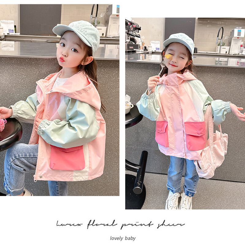 2-8Y tavaszi ősz lányok kabát divat összeillesztés stílus kihajtható gallér cipzáras pulcsik pulóver gyerekeknek gyerekeknek sport felsőruházat