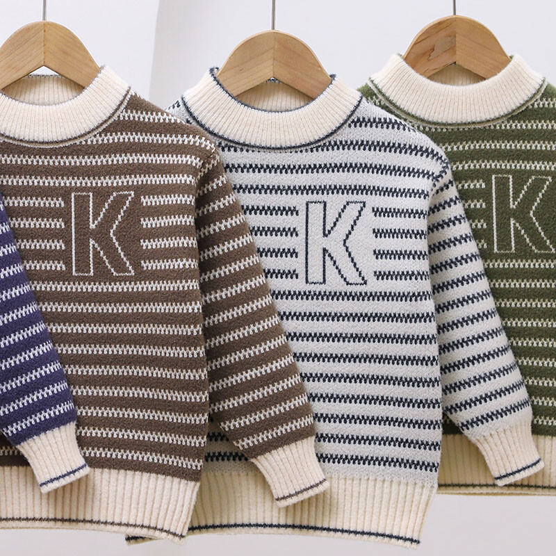 2024 Χειμερινά παιδικά πουλόβερ Ριγέ ζεστά πουλόβερ Παιδικά αγόρια Μακρυμάνικο πλεκτό πουλόβερ Βρεφικά χοντρά πλεκτά