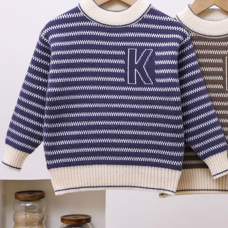 2024 Χειμερινά παιδικά πουλόβερ Ριγέ ζεστά πουλόβερ Παιδικά αγόρια Μακρυμάνικο πλεκτό πουλόβερ Βρεφικά χοντρά πλεκτά