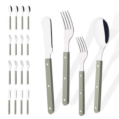 Žalias sidabras 16 vnt. indų ABS rankenos kniedės dekoravimo stalo įrankių rinkinys Vakarų peilis šakutė šaukštas nerūdijančio plieno stalo įrankių rinkinys