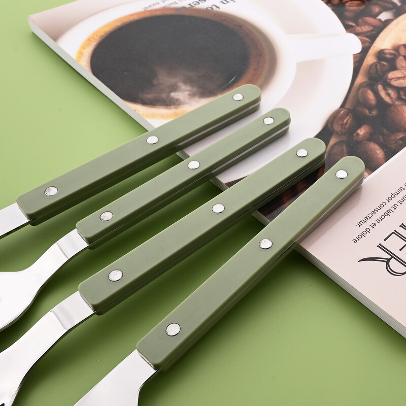 Žalias sidabras 16 vnt. indų ABS rankenos kniedės dekoravimo stalo įrankių rinkinys Vakarų peilis šakutė šaukštas nerūdijančio plieno stalo įrankių rinkinys