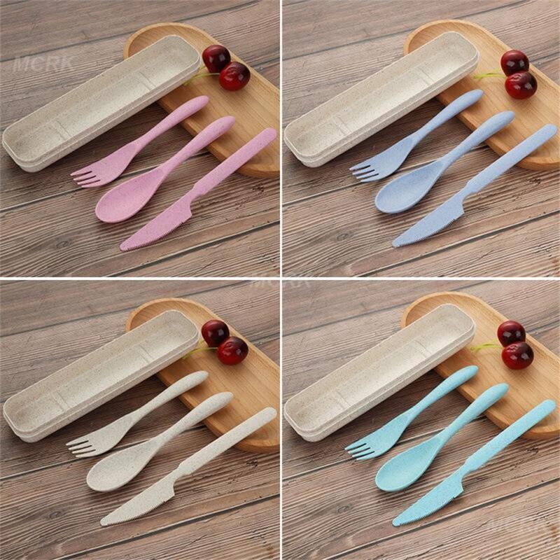 rinkinys Kelioniniai stalo įrankiai Nešiojami stalo įrankių dėžutė Japoniško stiliaus Kviečių šiaudų Peilis Šakutė Šaukštas Studentų indų rinkiniai Virtuvės stalo reikmenys