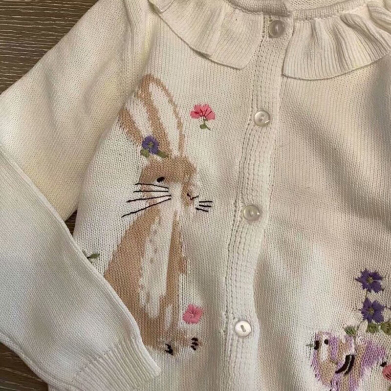 Ugróméterek Tipegők Fehér Virágok Nyúl Baba Kötött Kardigánok Lányok Téli Ruhák Gyermek pulóverek 2-7 éves korig