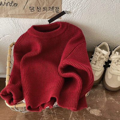 ευέλικτο πουλόβερ για το φθινόπωρο και το χειμώνα χαλαρή εφαρμογή για αγόρια και κορίτσια μονόχρωμο ζεστό και χοντρό πουλόβερ παιδικό πουλόβερ,W151