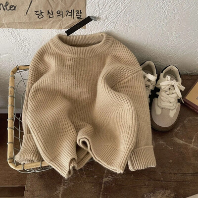 ευέλικτο πουλόβερ για το φθινόπωρο και το χειμώνα χαλαρή εφαρμογή για αγόρια και κορίτσια μονόχρωμο ζεστό και χοντρό πουλόβερ παιδικό πουλόβερ,W151