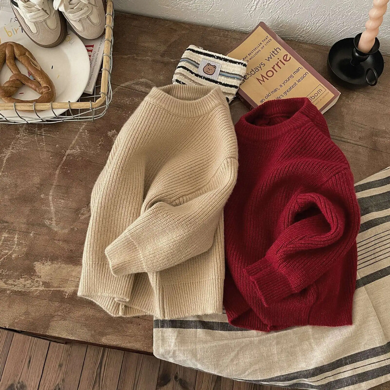ευέλικτο πουλόβερ για το φθινόπωρο και το χειμώνα χαλαρή εφαρμογή για αγόρια και κορίτσια μονόχρωμο ζεστό και χοντρό πουλόβερ παιδικό πουλόβερ,W151