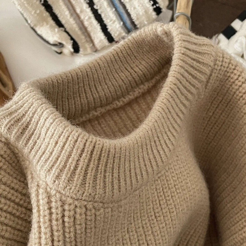 ευέλικτο πουλόβερ για το φθινόπωρο και το χειμώνα χαλαρή εφαρμογή για αγόρια και κορίτσια μονόχρωμο ζεστό και χοντρό πουλόβερ παιδικό πουλόβερ,W151