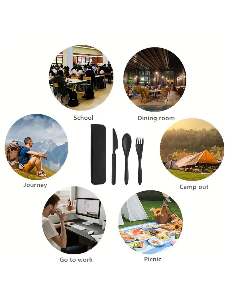 1/2/4gab Plastmasas galda piederumu galda piederumu komplekts restorānam mājas virtuvei ceļojumu darbam piknikam kempingam atkārtoti lietojams