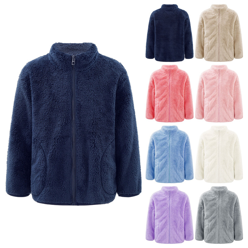 2022 m. rudens žiema mergaičių berniukų laisvalaikio minkštas šiltas paltas ilgomis rankovėmis kūdikiams vaikiškas vilnos striukė pliušinis užtrauktuku užsegamas viršutinis drabužis