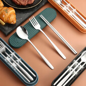 Κουτάλι Πιρούνι Σετ chopsticks 3 ΤΕΜ/Σετ Μαχαιροπήρουνα Δείπνου 304 Επιτραπέζια σκεύη από ανοξείδωτο ατσάλι με θήκη για κουτί Φορητά αξεσουάρ κουζίνας