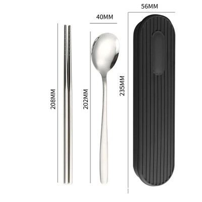 Κουτάλι Πιρούνι Σετ chopsticks 3 ΤΕΜ/Σετ Μαχαιροπήρουνα Δείπνου 304 Επιτραπέζια σκεύη από ανοξείδωτο ατσάλι με θήκη για κουτί Φορητά αξεσουάρ κουζίνας