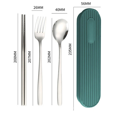 Κουτάλι Πιρούνι Σετ chopsticks 3 ΤΕΜ/Σετ Μαχαιροπήρουνα Δείπνου 304 Επιτραπέζια σκεύη από ανοξείδωτο ατσάλι με θήκη για κουτί Φορητά αξεσουάρ κουζίνας